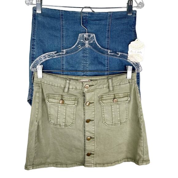 Lot 2 Altar'd State Skirts Soft Denim Olive Green Medium New - Picture 1 of 12